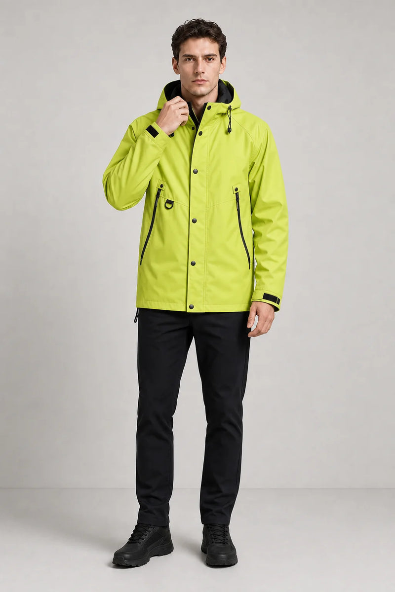 Sofaine Hudson men's hooded softshell jacket in Light Green, worn front