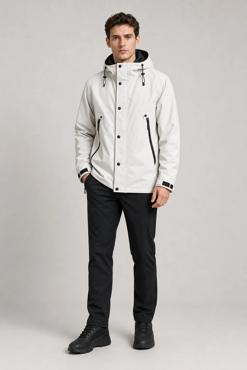 Sofaine Hudson men's hooded softshell jacket in White, worn front