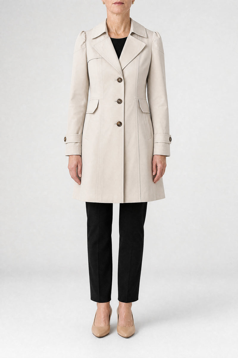 Sofaine Ilana women's trench coat in Beige, front view studio shot