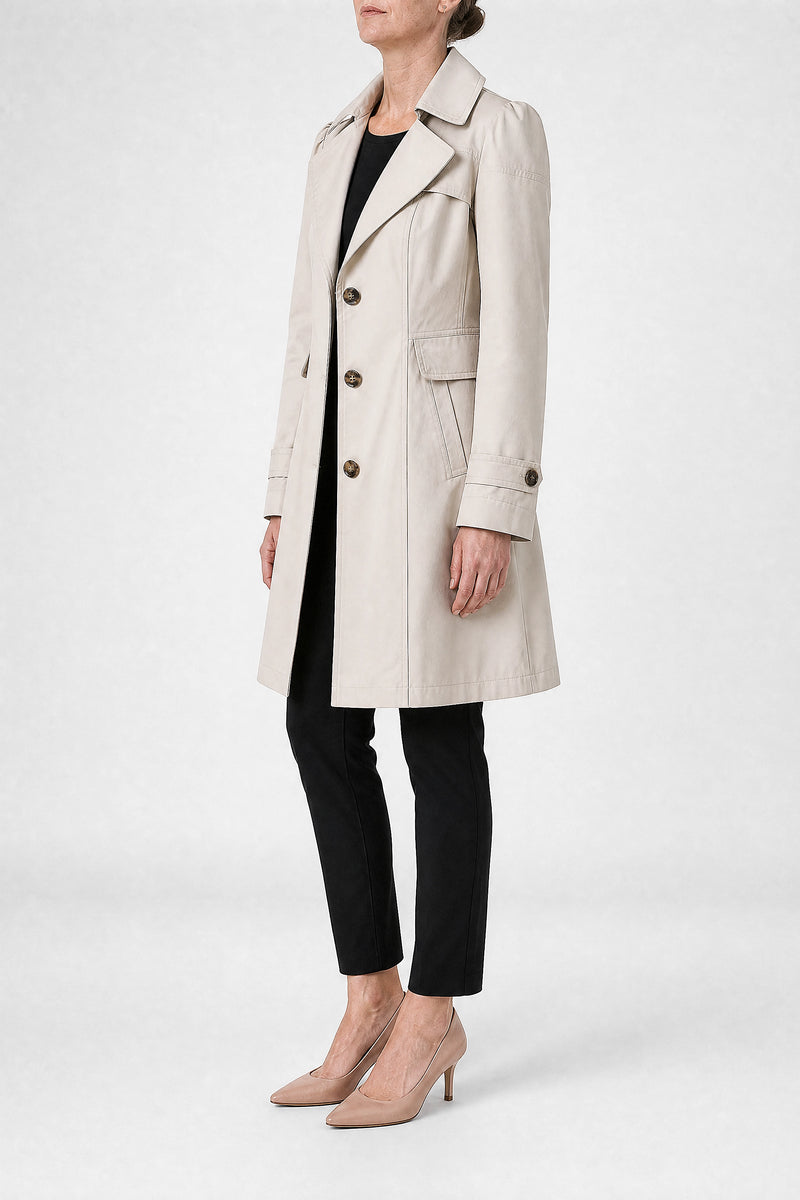 Sofaine Ilana women's trench coat in Beige, side view studio shot