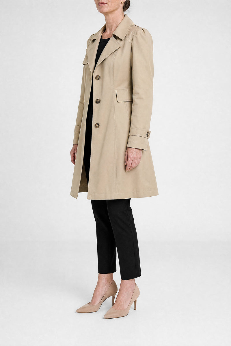 Sofaine Ilana women's trench coat in Khaki, side view studio shot