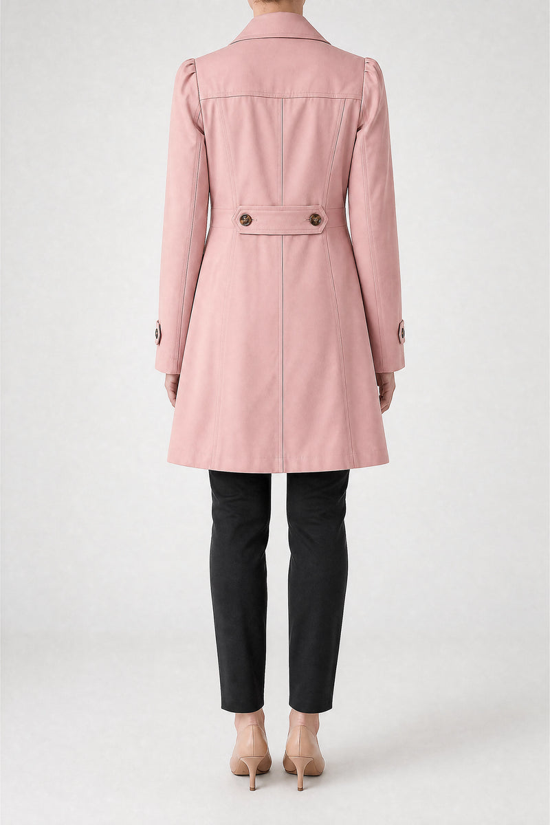 Sofaine Ilana women's trench coat in Pink, back view studio shot