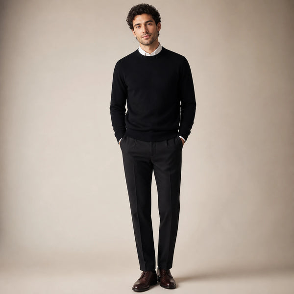 SOFAINE-V5-2026-07-07 Sofaine Liam men's cashmere sweater in Black, worn front hero