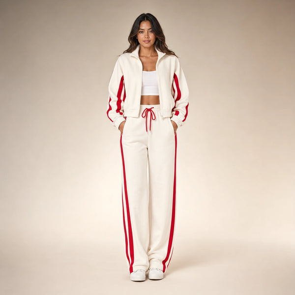 SOFAINE-V5-2026-07-07 Sofaine Elizabeth women's zip jacket and pants set in White, worn front hero