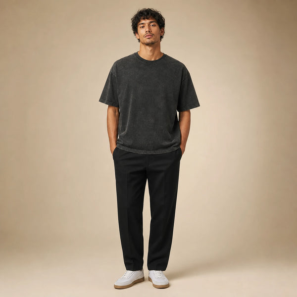 SOFAINE-V5-2026-07-07 Sofaine Levi men's oversized cotton t-shirt 3-pack in Black | Gray | Khaki, worn front hero