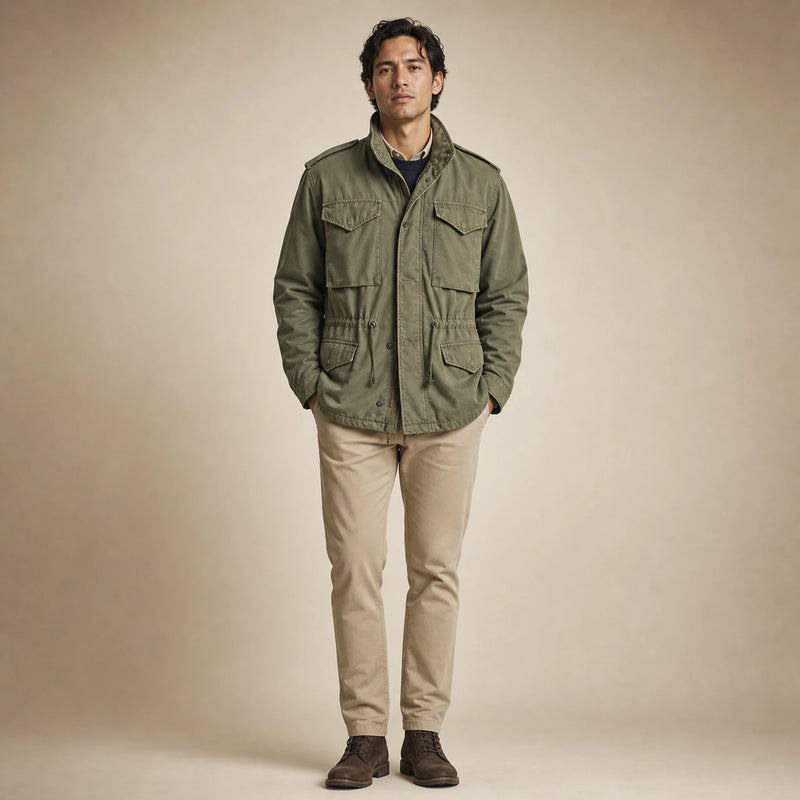 SOFAINE-V5-2026-07-07 Sofaine Elijah men's military field jacket in Green, worn front hero