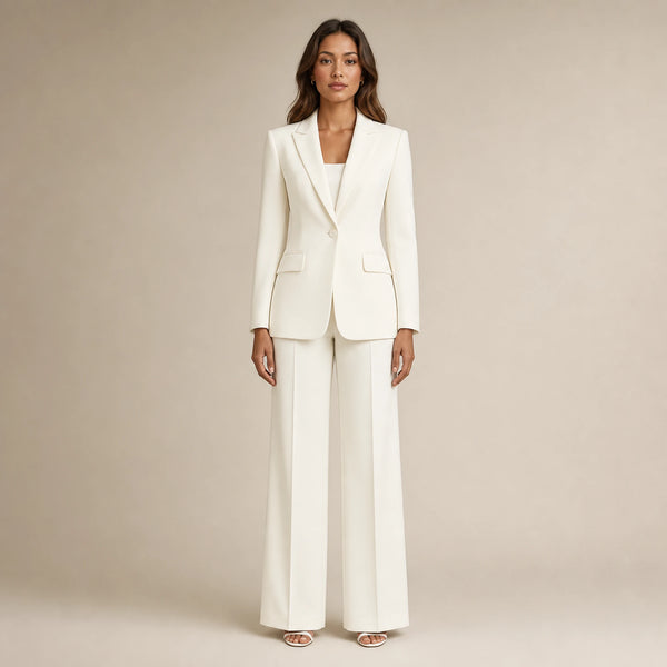 SOFAINE-V5-2026-07-07 Sofaine Scarlett women's blazer and wide-leg trouser set in White, worn front hero