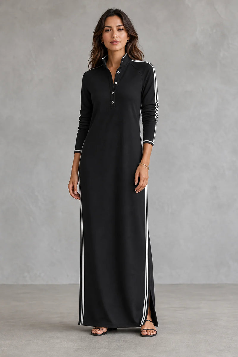 Sofaine Lily women's button-collar sweatshirt maxi dress in Black, hero