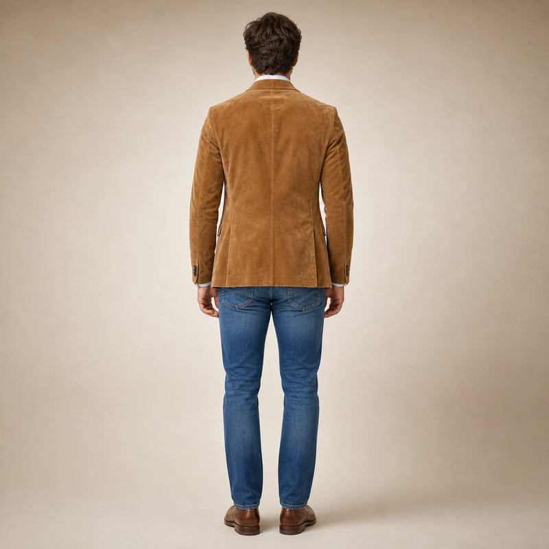 SOFAINE-V5-2026-07-07 Sofaine Noah men's suede-feel blazer in Light Brown, worn back