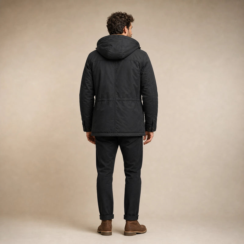 SOFAINE-V5-2026-07-07 Sofaine Oliver men's fleece-lined winter jacket in Black, worn back
