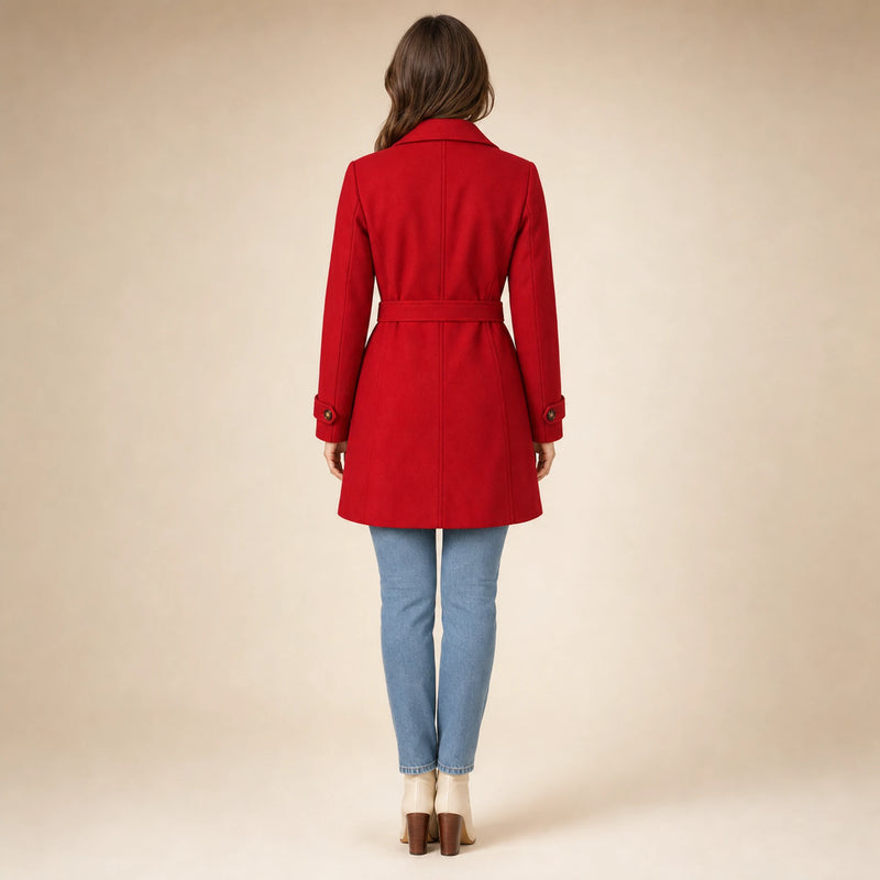 SOFAINE-V5-2026-07-07 Sofaine Emma women's belted trench coat in Red, worn back