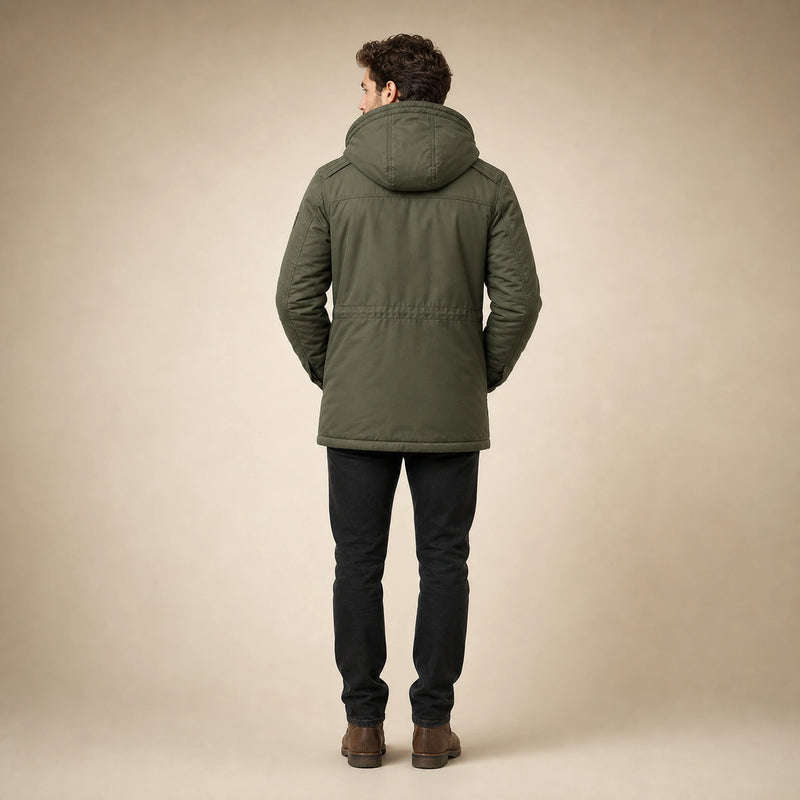 SOFAINE-V5-2026-07-07 Sofaine Oliver men's fleece-lined winter jacket in Green, worn back
