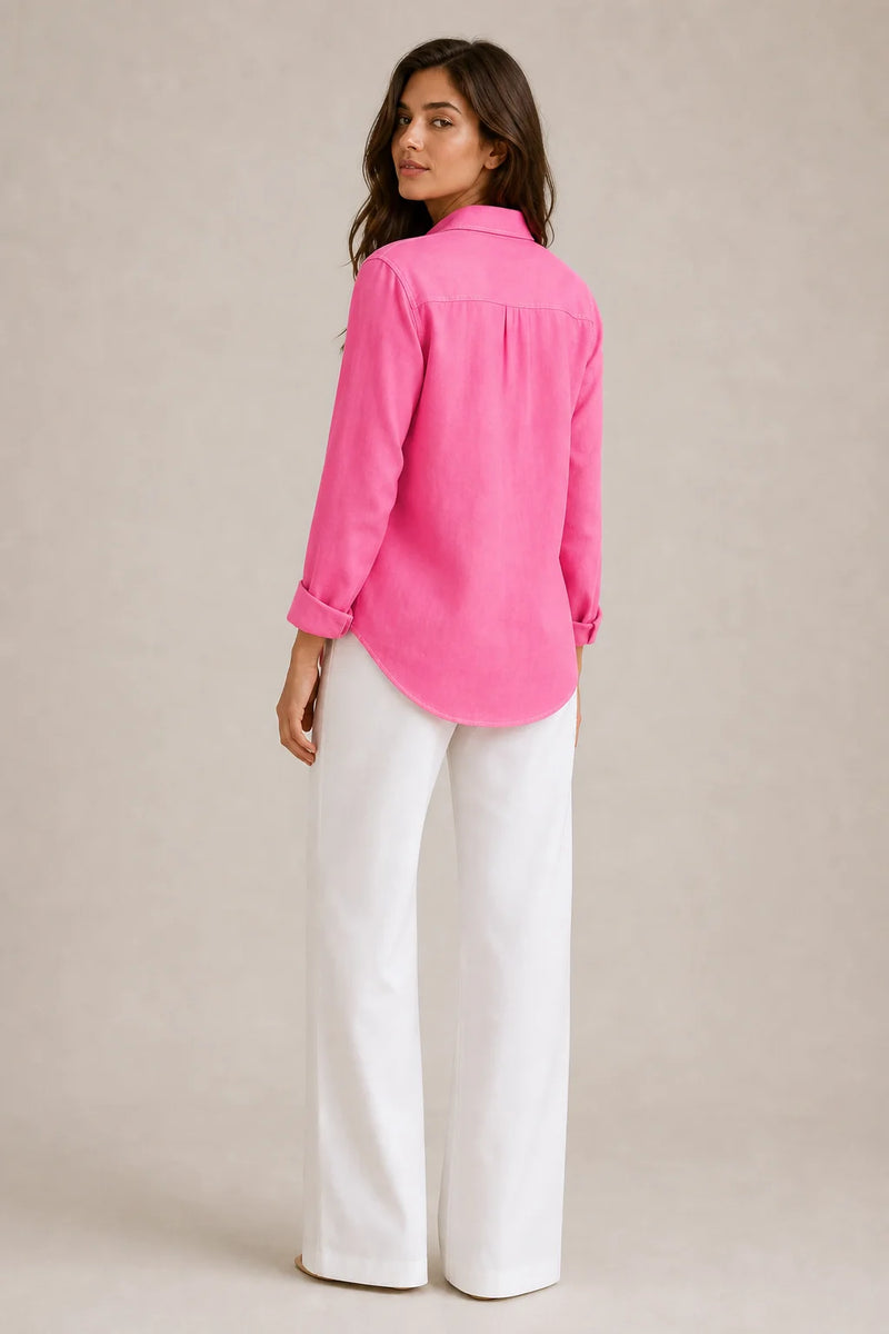 Sofaine Beatrice women's loose-fit linen blouse in Fuchsia, back view