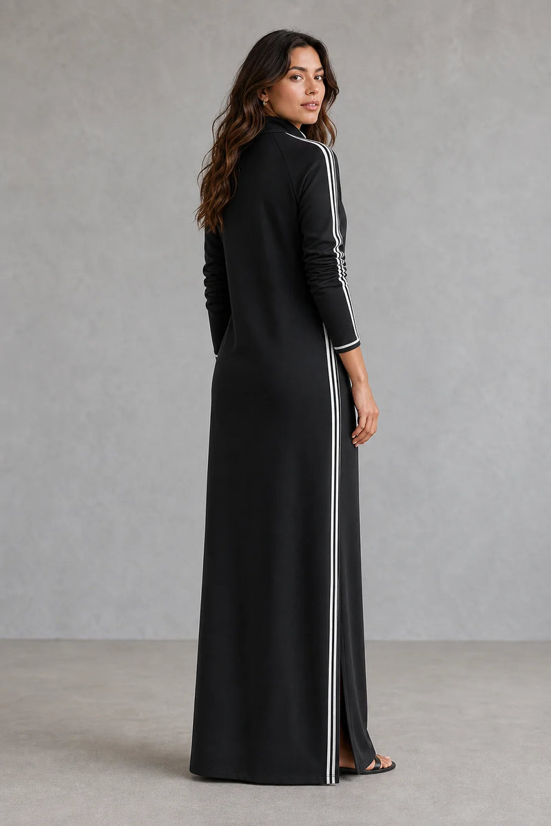 Sofaine Lily women's button-collar sweatshirt maxi dress in Black, back view