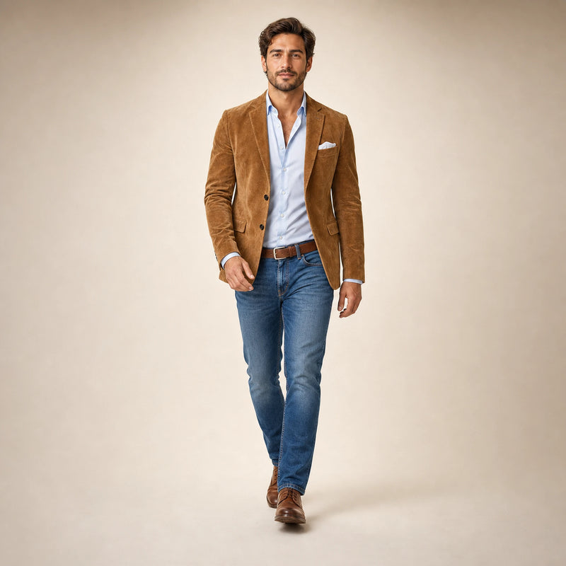 SOFAINE-V5-2026-07-07 Sofaine Noah men's suede-feel blazer in Light Brown, styled full look