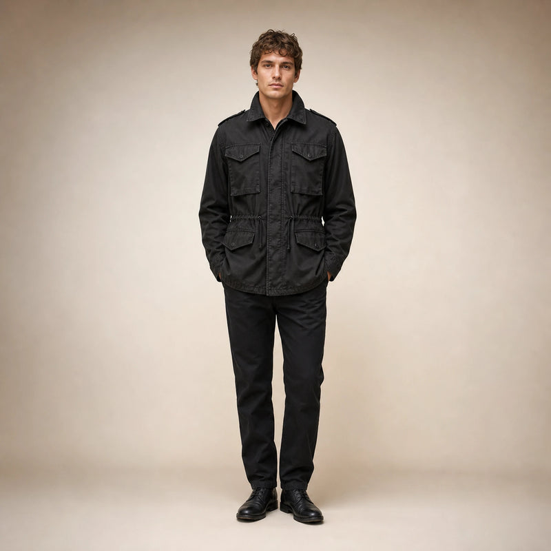 SOFAINE-V5-2026-07-07 Sofaine Elijah men's military field jacket in Black, worn front hero