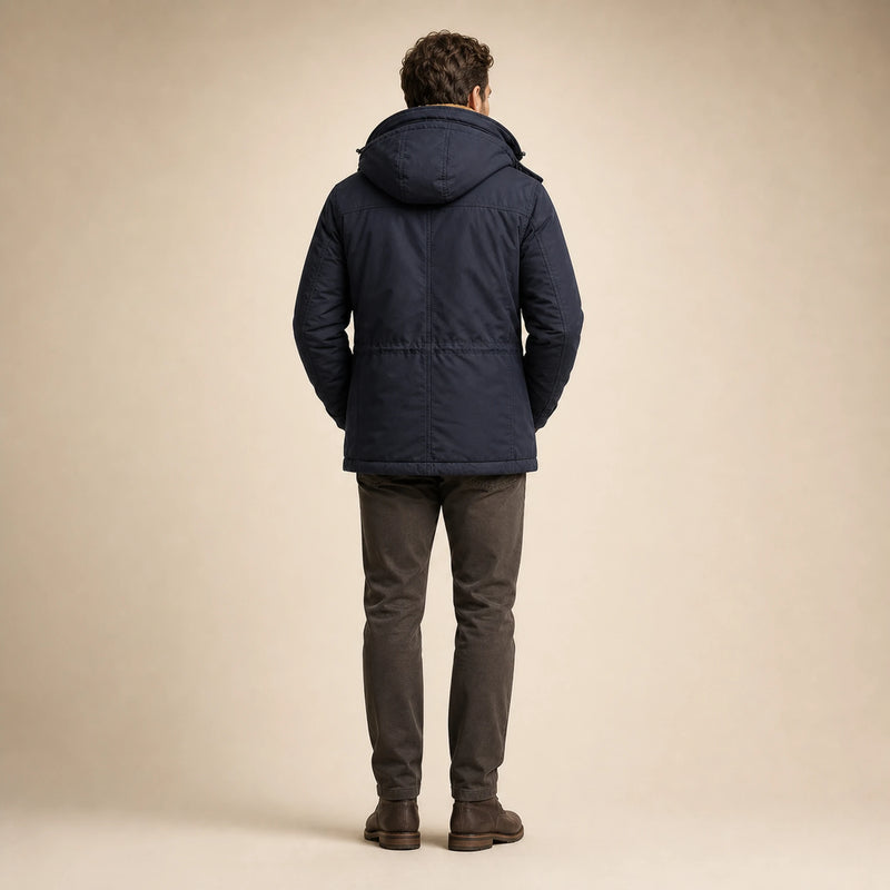 SOFAINE-V5-2026-07-07 Sofaine Oliver men's fleece-lined winter jacket in Blue, worn back