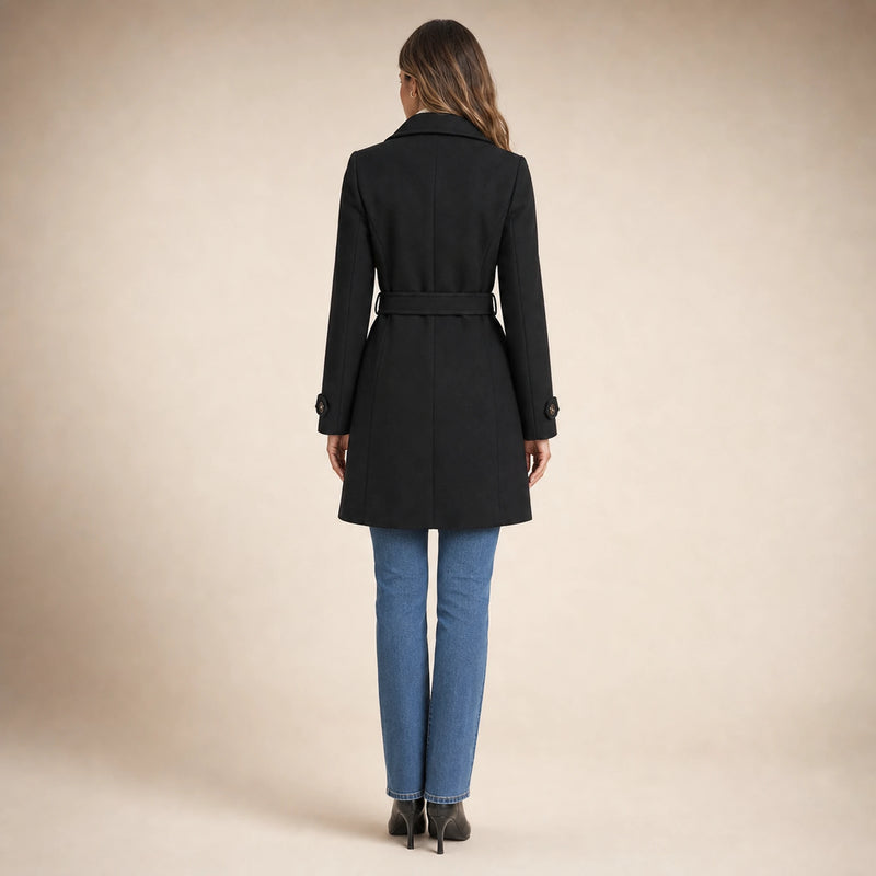 SOFAINE-V5-2026-07-07 Sofaine Emma women's belted trench coat in Black, worn back