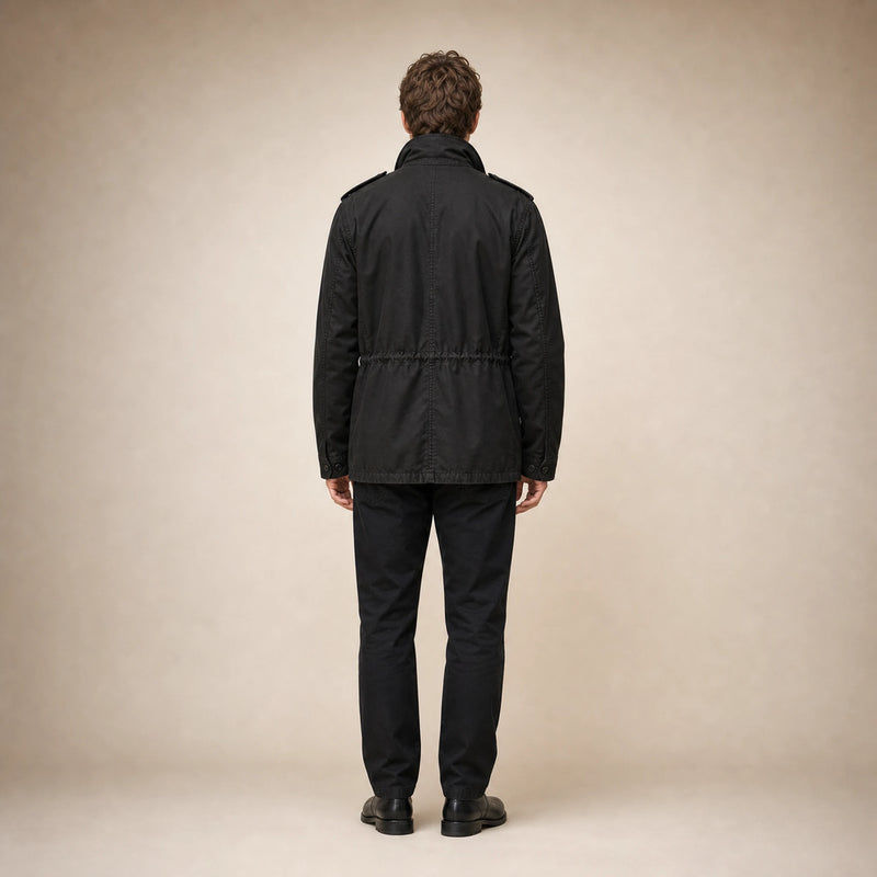 SOFAINE-V5-2026-07-07 Sofaine Elijah men's military field jacket in Black, worn back