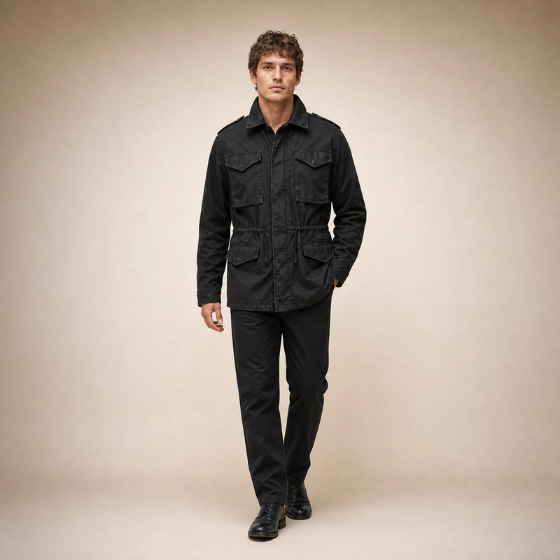 SOFAINE-V5-2026-07-07 Sofaine Elijah men's military field jacket in Black, styled full look