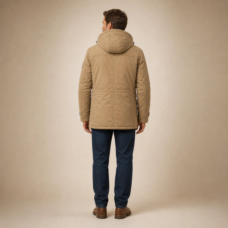 SOFAINE-V5-2026-07-07 Sofaine Oliver men's fleece-lined winter jacket in Khaki, worn back