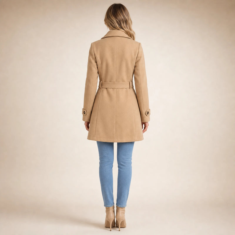 SOFAINE-V5-2026-07-07 Sofaine Emma women's belted trench coat in Khaki, worn back