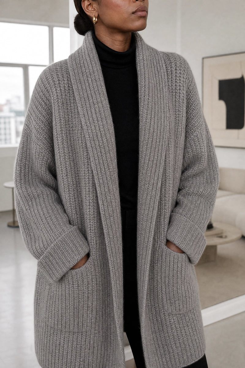 India | Open-Front Cardigan in Grey, fabric close-up