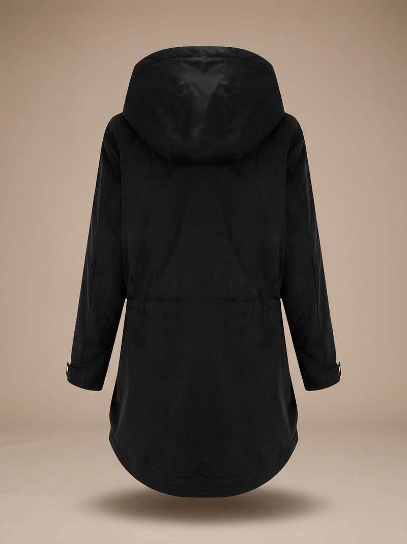 Winter Parka for Women with Fleece-Lined Hood and Drawstring Waist, studio front view