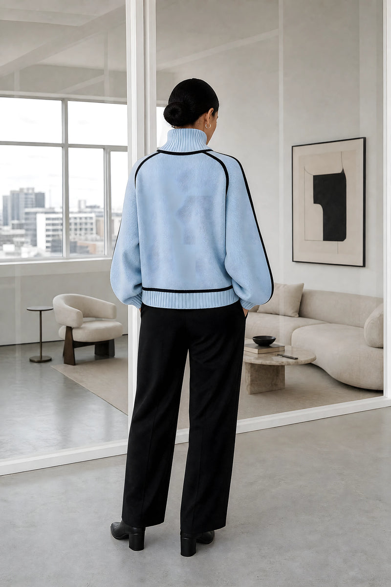 Inez | Turtleneck Sweater in Blue, studio back view
