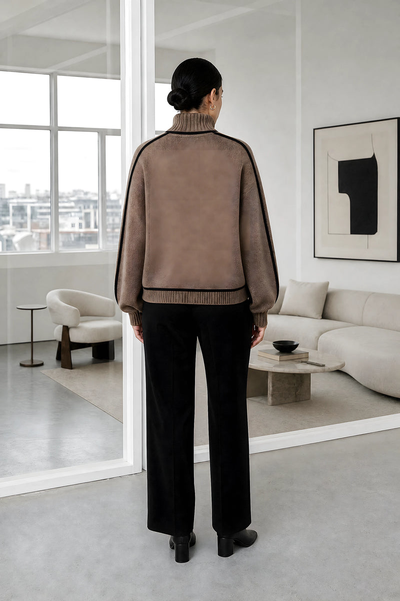 Inez | Turtleneck Sweater in Brown, studio back view