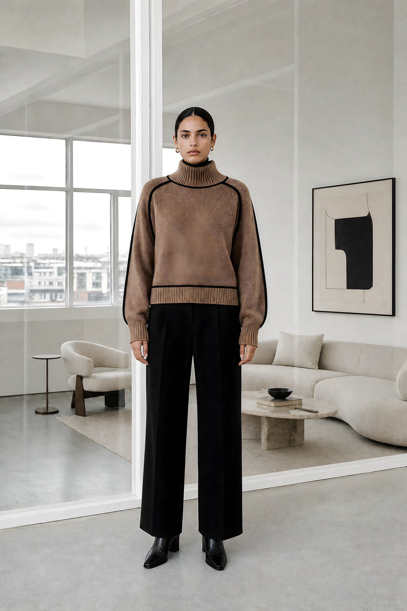 Inez | Turtleneck Sweater in Brown, studio front view