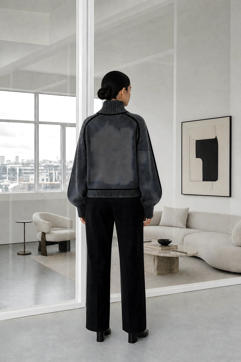 Inez | Turtleneck Sweater in Gray, studio back view