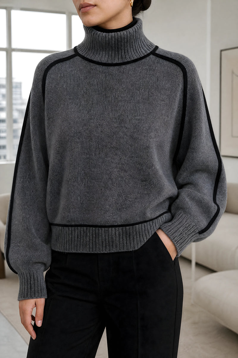 Inez | Turtleneck Sweater in Gray, fabric close-up