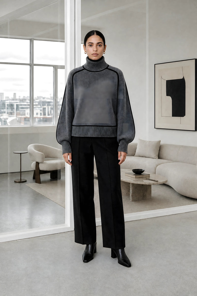 Inez | Turtleneck Sweater in Gray, studio front view