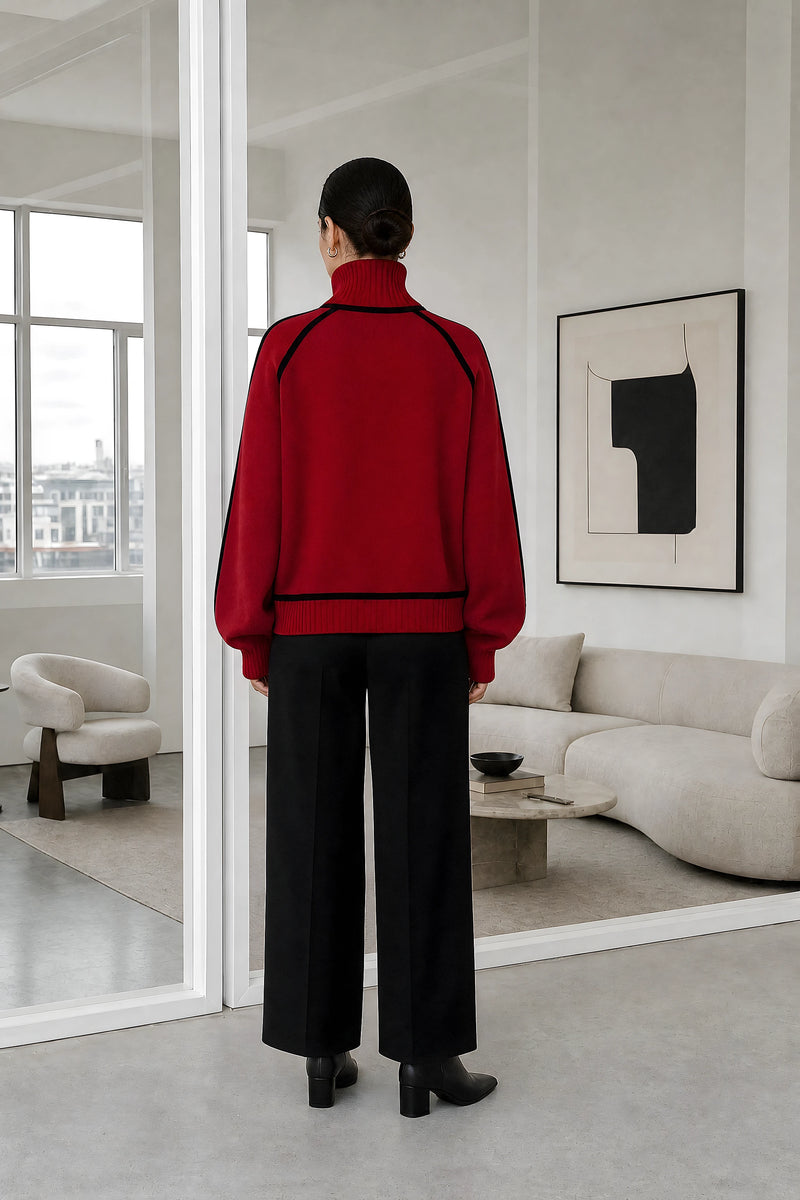 Inez | Turtleneck Sweater in Red, studio back view