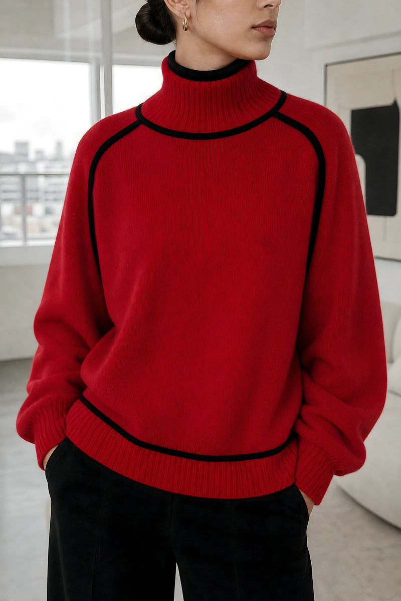 Inez | Turtleneck Sweater in Red, fabric close-up