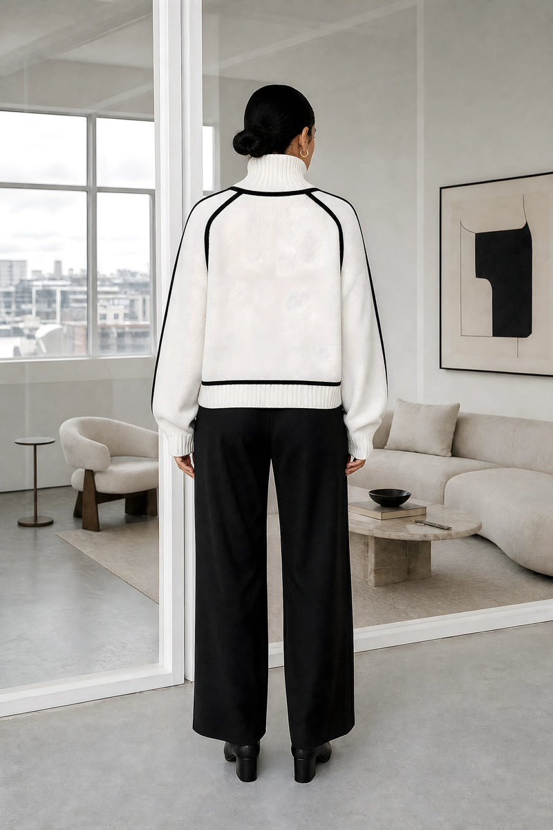 Inez | Turtleneck Sweater in White, studio back view