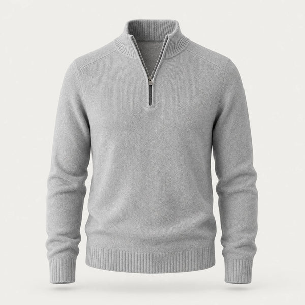 Sofaine Isaac quarter-zip knit pullover in Gray, studio front