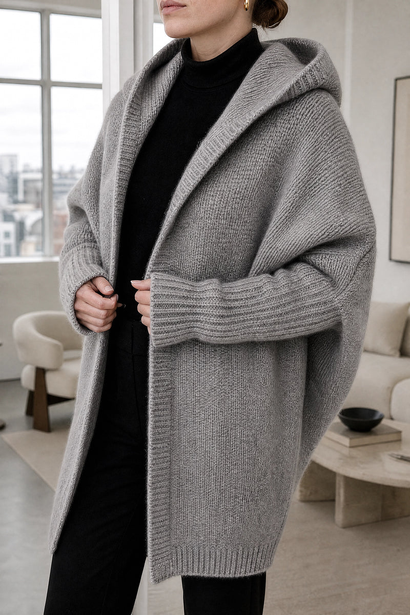 Ivy | Hooded Cardigan in Gray, fabric close-up