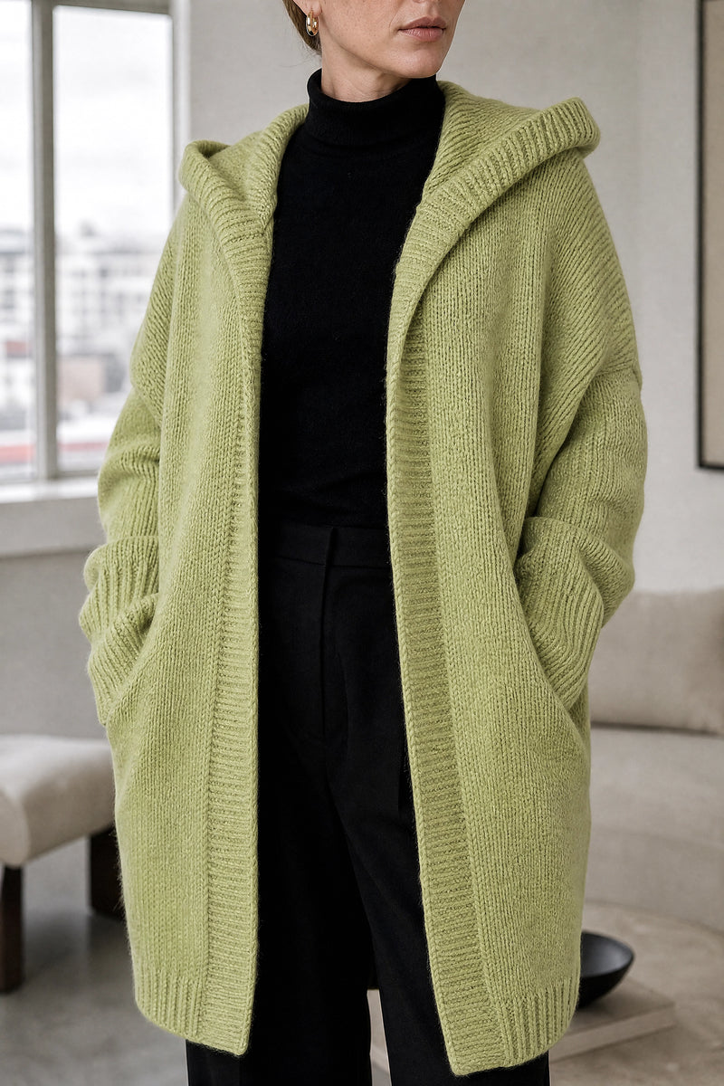 Ivy | Hooded Cardigan in Green, fabric close-up
