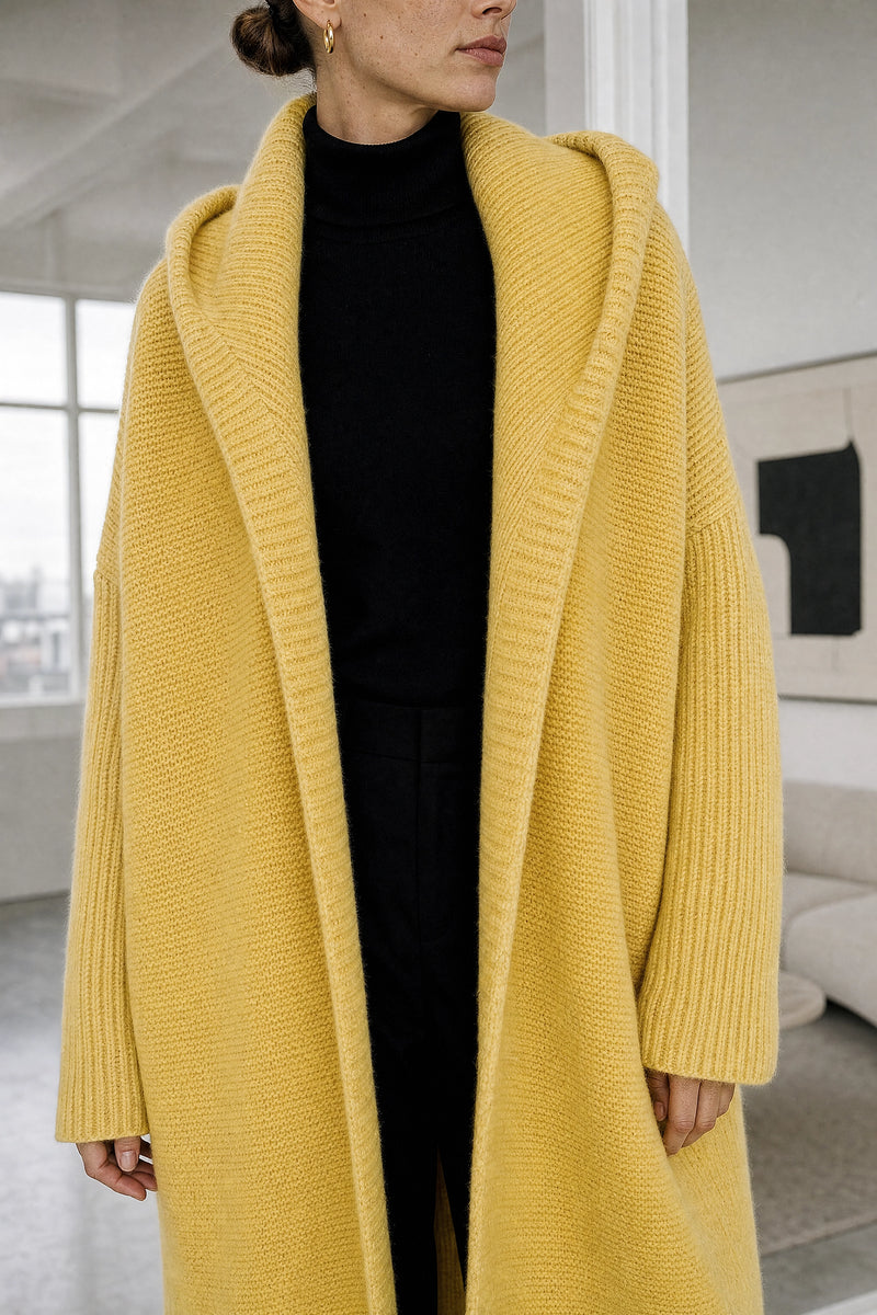 Ivy | Hooded Cardigan in Yellow, fabric close-up