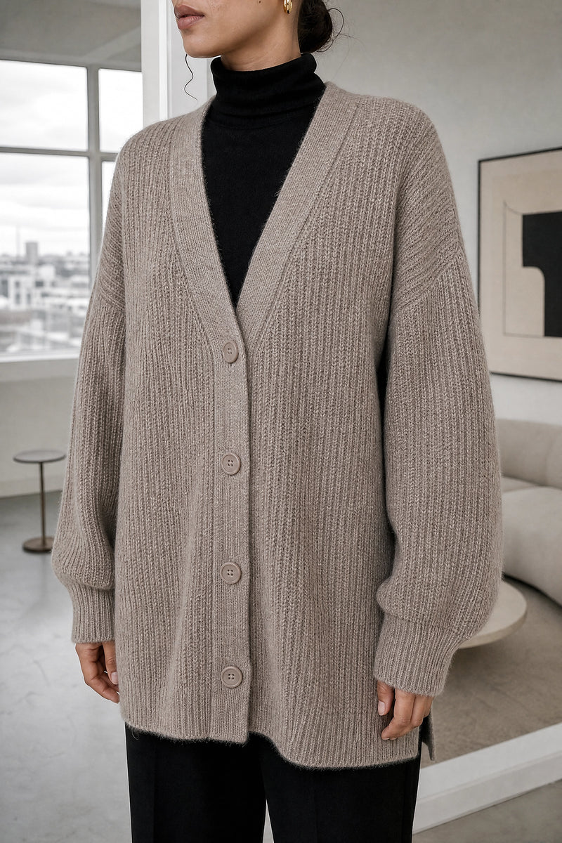 Jasmine | Cashmere-Feel Cardigan in Gray, fabric close-up