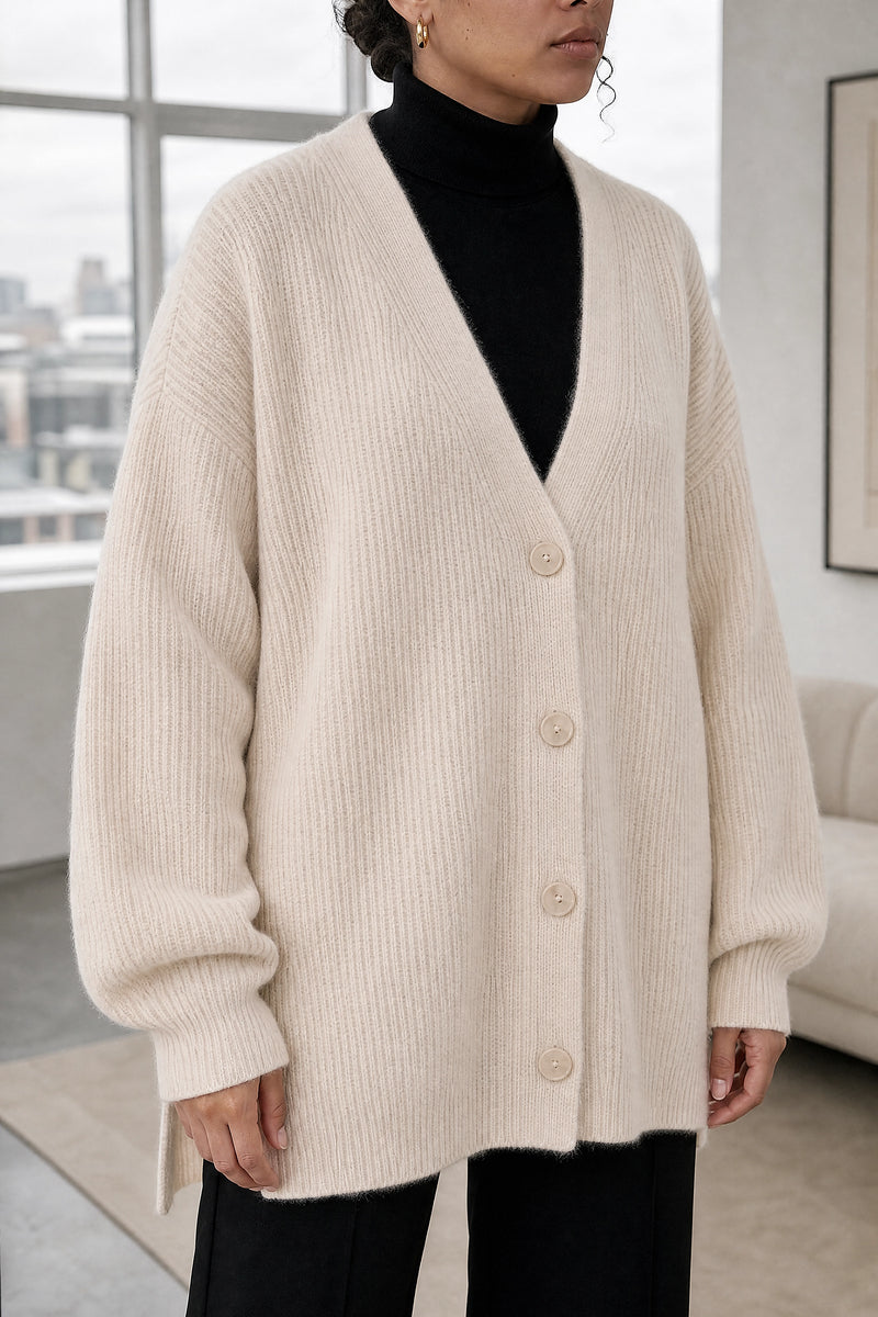 Jasmine | Cashmere-Feel Cardigan in Off-white, fabric close-up