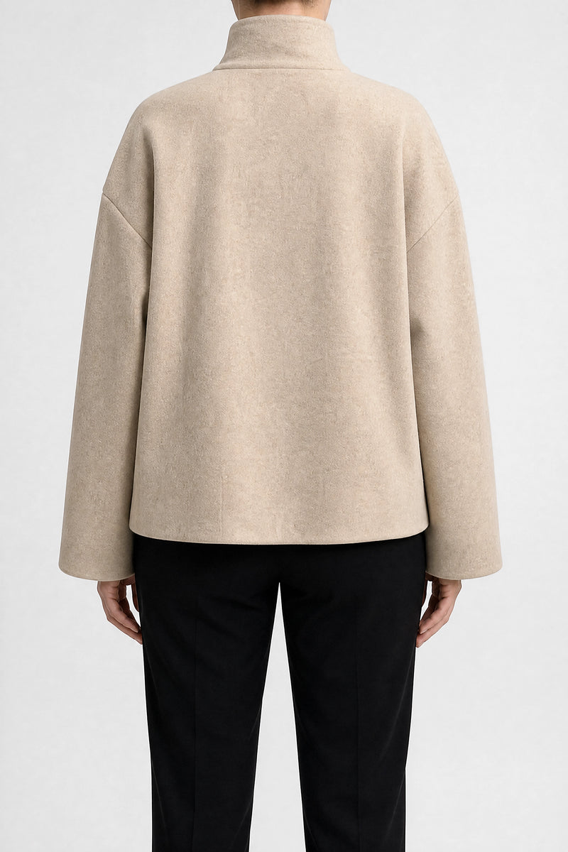 Sofaine Jenny women's brushed woven fabric jacket in Beige, back view studio shot
