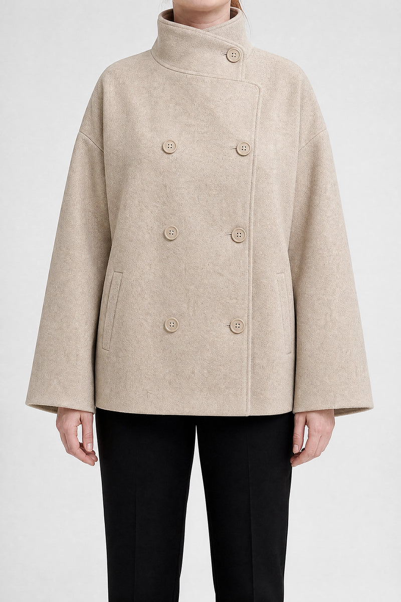 Sofaine Jenny women's brushed woven fabric jacket in Beige, front view studio shot