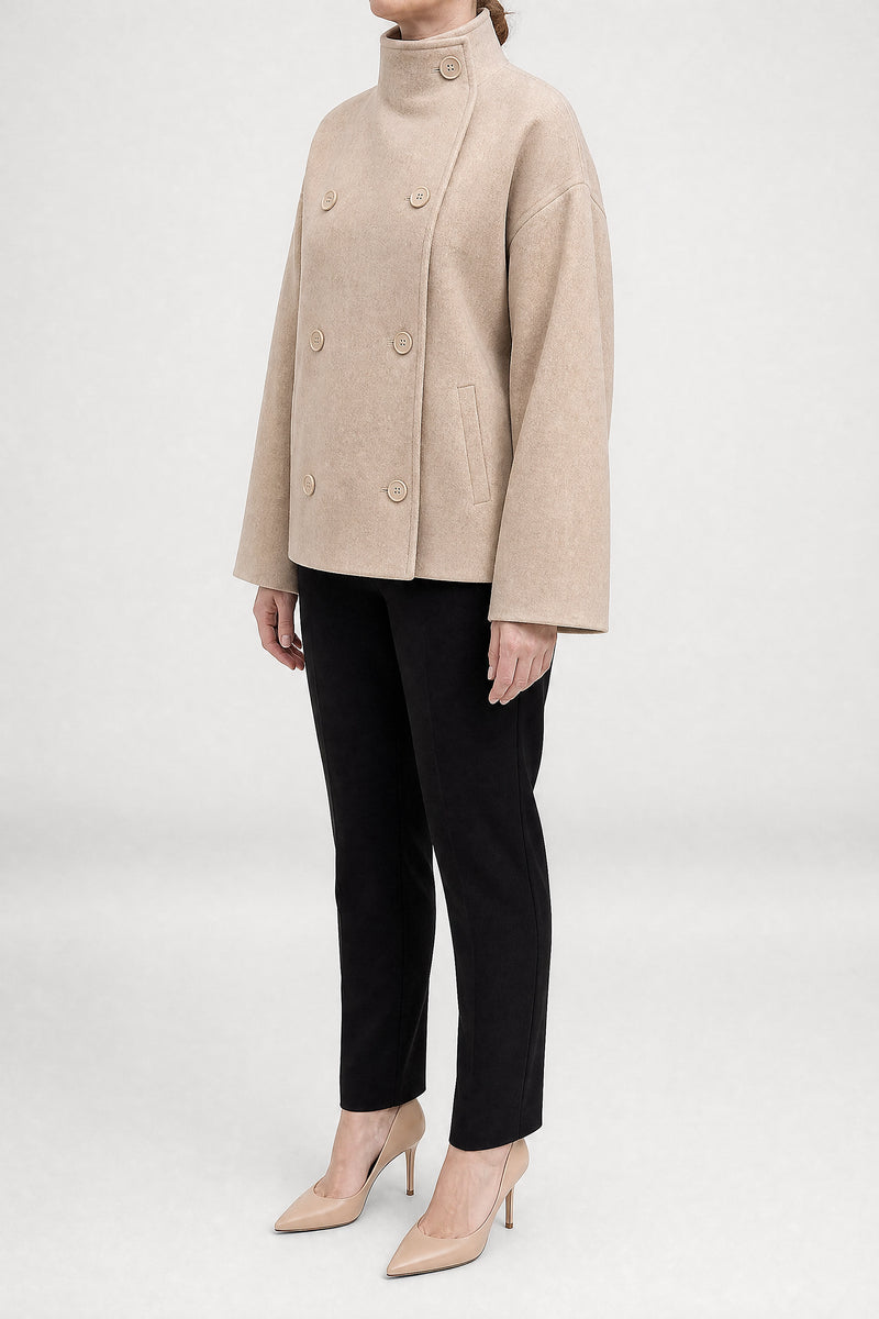 Sofaine Jenny women's brushed woven fabric jacket in Beige, side view studio shot