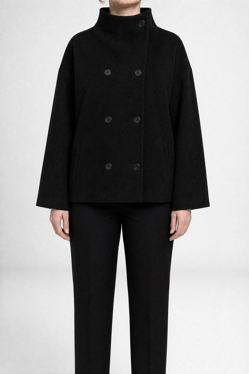 Sofaine Jenny women's brushed woven fabric jacket in Black, front view studio shot