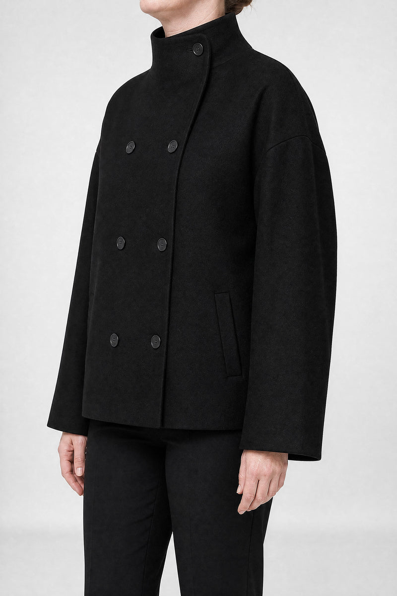 Sofaine Jenny women's brushed woven fabric jacket in Black, side view studio shot