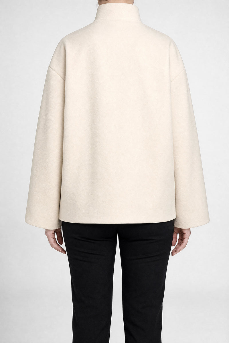 Sofaine Jenny women's brushed woven fabric jacket in Creme, back view studio shot