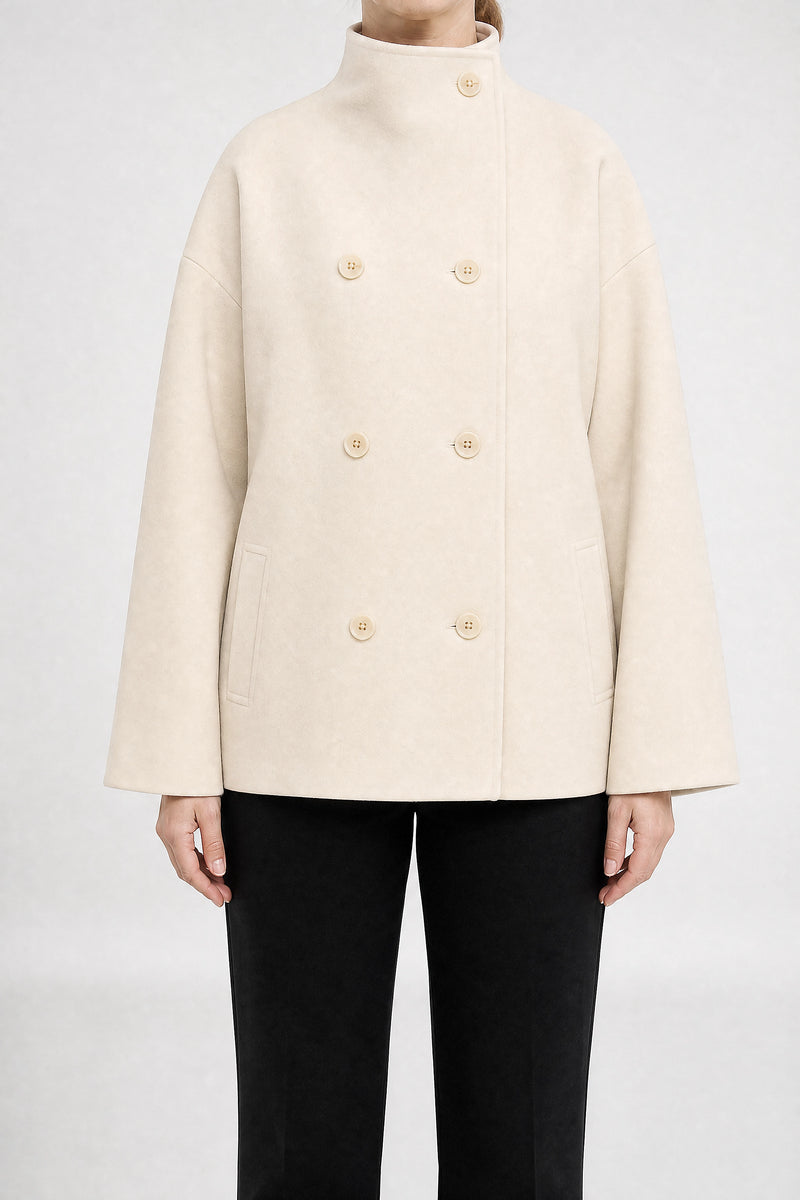 Sofaine Jenny women's brushed woven fabric jacket in Creme, front view studio shot